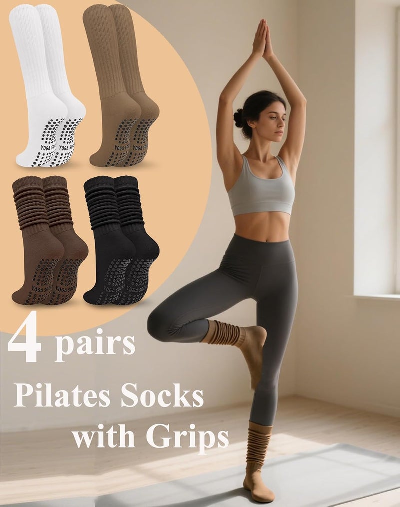 Darller Grip Pilates Socks for Women, Non Slip Yoga Slouch Scrunch Socks with Grips for Barre Ballet Workout Hospital - Image 5
